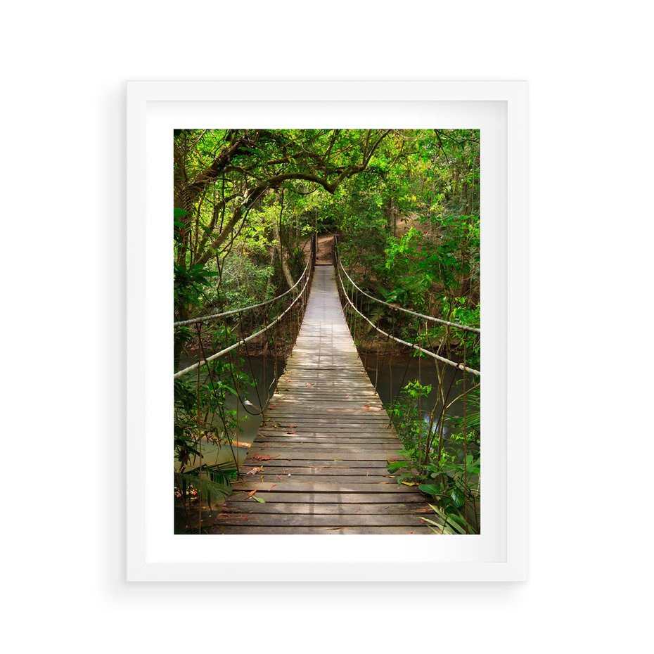 Plakat w ramie 40x50 - Przez Dżunglę - most, linowy - rama biała