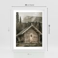 Plakat w ramie 40x50 - Urok Drewnianej Chatki w Górach - chatka w górach, drewniany domek - rama biała