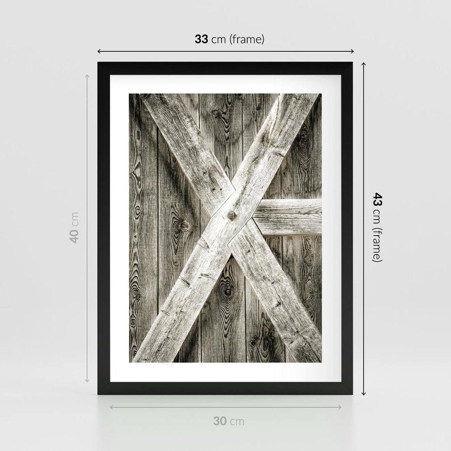 Plakat w ramie 30x40 - Drewniane Drzwi do Stodoły - stare drzwi do stodoły, drewniane - rama czarna