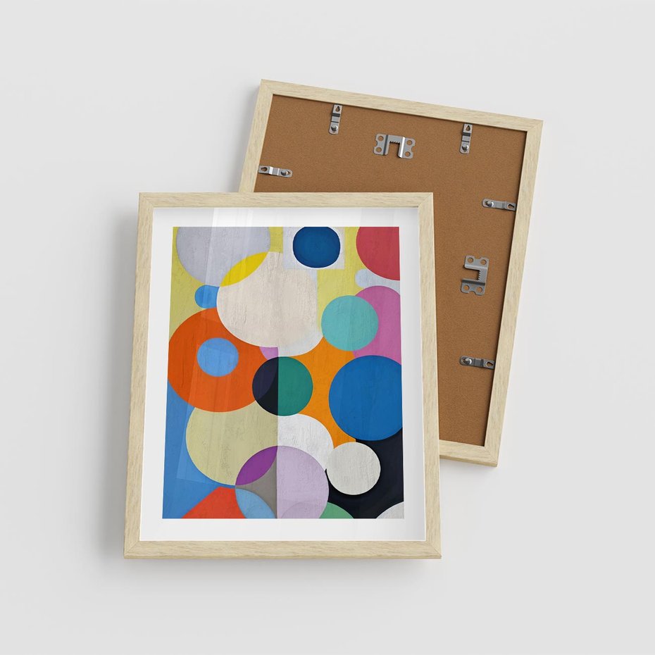 Plakat w ramie 40x50 - Tajemnicze Odbicia Czasu - abstrakcyjne geometryczne kształty, olejny obraz - rama drewno