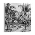 Obraz na płótnie 60x60 - Mroczna Ścieżka Tropików - czarno biała fotografia, ścieżka pośród palm