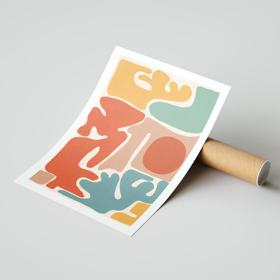 Plakat bez ramy 50x70 - Pastelowa Symfonia Kształtów - abstrakcyjne kolorowe formy, pastelowe kolory