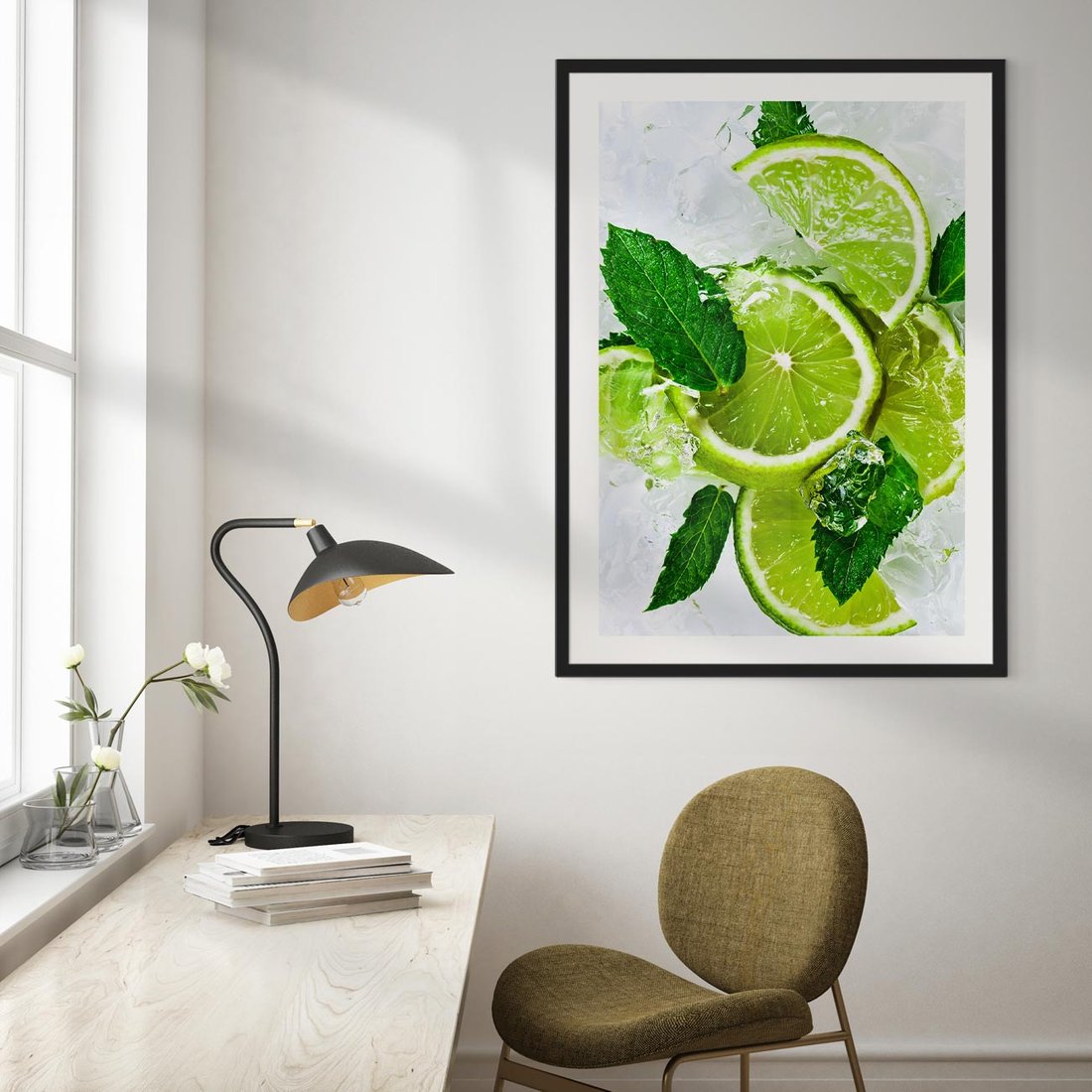 Plakat w ramie 50x70 - Ożywczy duet limonek i cytryn - limonki, cytryny - rama czarna