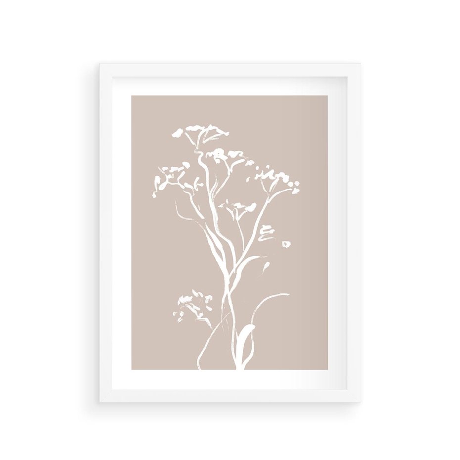 Plakat w ramie 30x40 - Harmonijne Mini Boho - minimalistyczny delikatny obraz, beżowe odcienie - rama biała