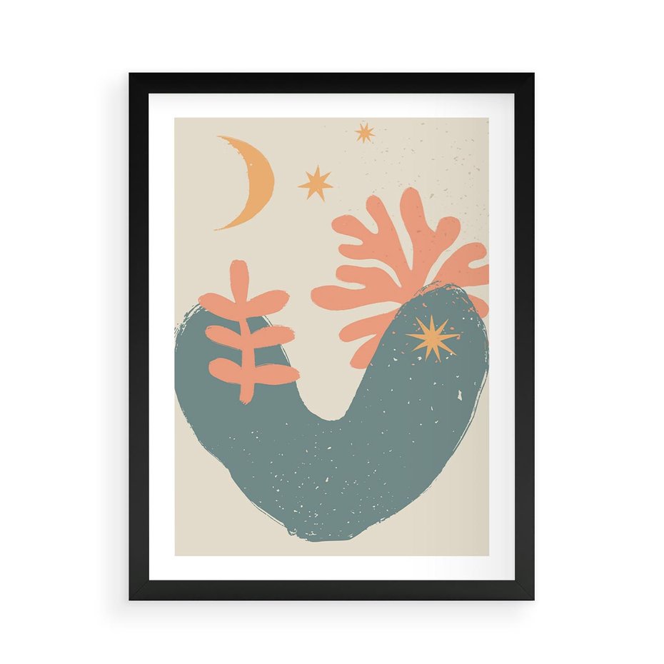 Plakat w ramie 50x70 - Energetyczne Kształty - boho formy, kształty - rama czarna