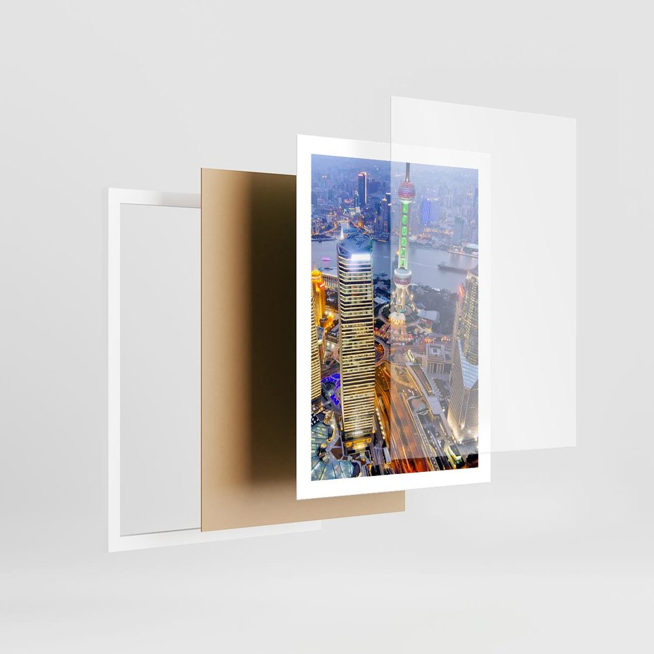 Plakat w ramie 50x70 - Wzgórza Mieściny - wieżowce, miasto - rama biała