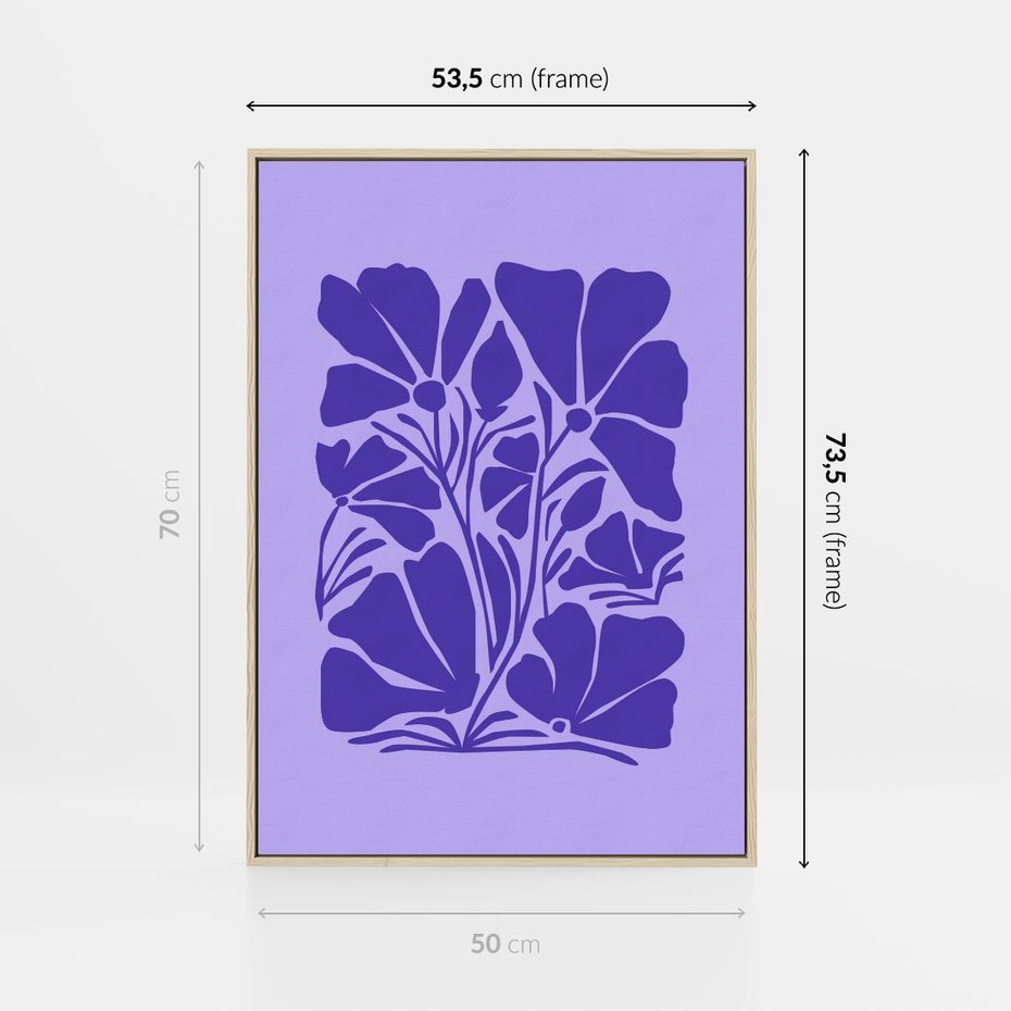 Obraz w ramie 50x70 - Migocące Boho Wibracje - kwiaty, energetyczne fioletowe tło - rama drewno