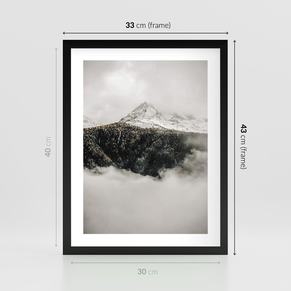 Plakat w ramie 30x40 - Zimowa Wielkość - górski krajobraz, zima w górach - rama czarna