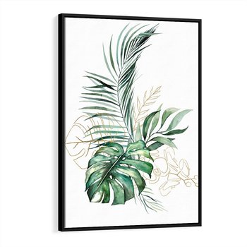 Obraz w ramie 50x70 - Luksus w Detalu - złote, liście - rama czarna