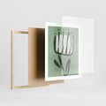 Plakat w ramie 40x50 - Objęcia Zieleni - zielona abstrakcja, zgaszona zieleń - rama drewno