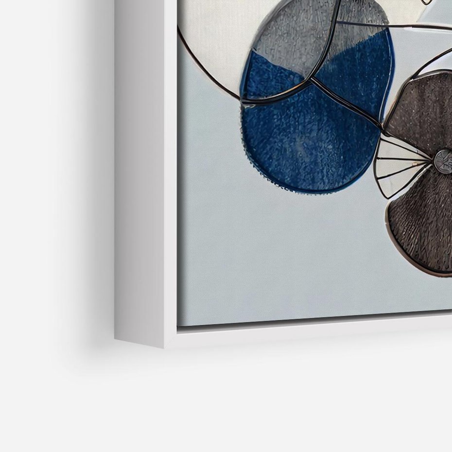 Obraz w ramie 70x50 - Plamy w Niebieskim - sztuka abstrakcyjna, linie - rama biała