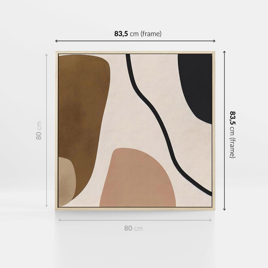 Obraz w ramie 80x80 - Harmonia chaosu i porządku - abstrakcyjne kształty, kolory beżu i brązu - rama drewno