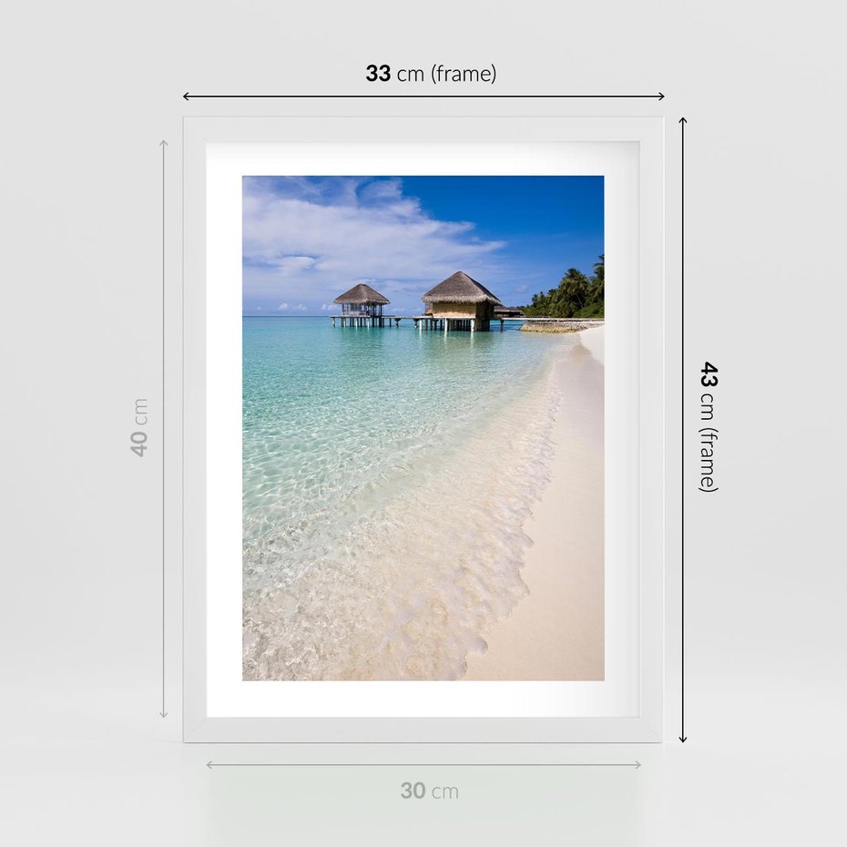 Plakat w ramie 30x40 - Rajski klimat plaży tropikalnej - plaża, tropiki - rama biała