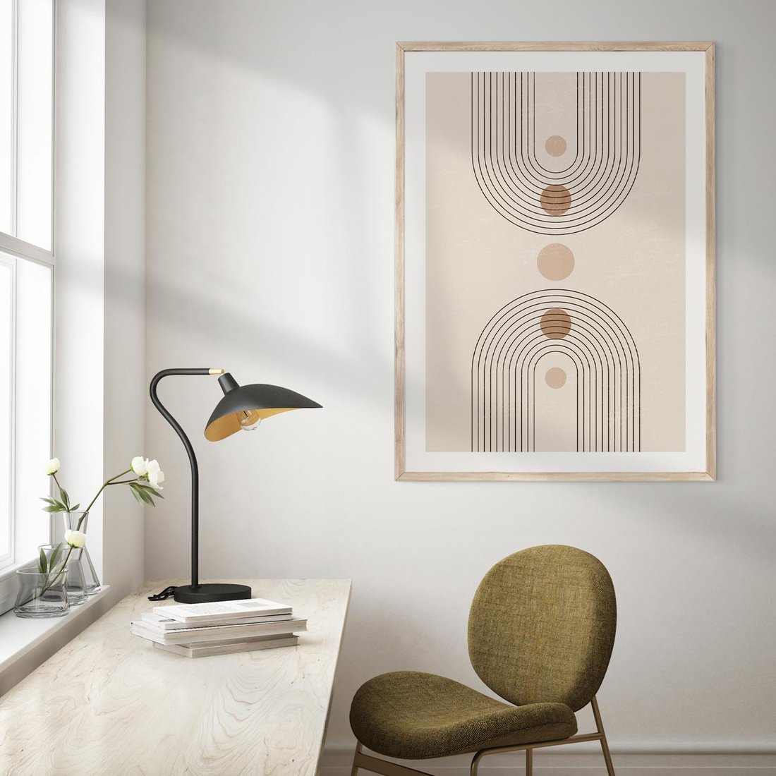 Plakat w ramie 40x50 - Zgeometryzowane Wizje - boho plakat, minimalizm - rama drewno