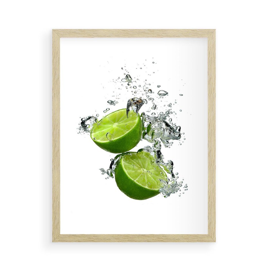 Plakat w ramie 50x70 - Kwaskowata moc limonki i cytryny - limonka, cytryna - rama drewno
