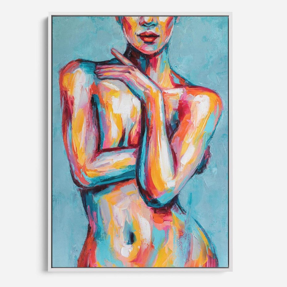 Obraz w ramie 70x100 - Nagie Natchnienie - obraz olejny, naga kobieta - rama biała