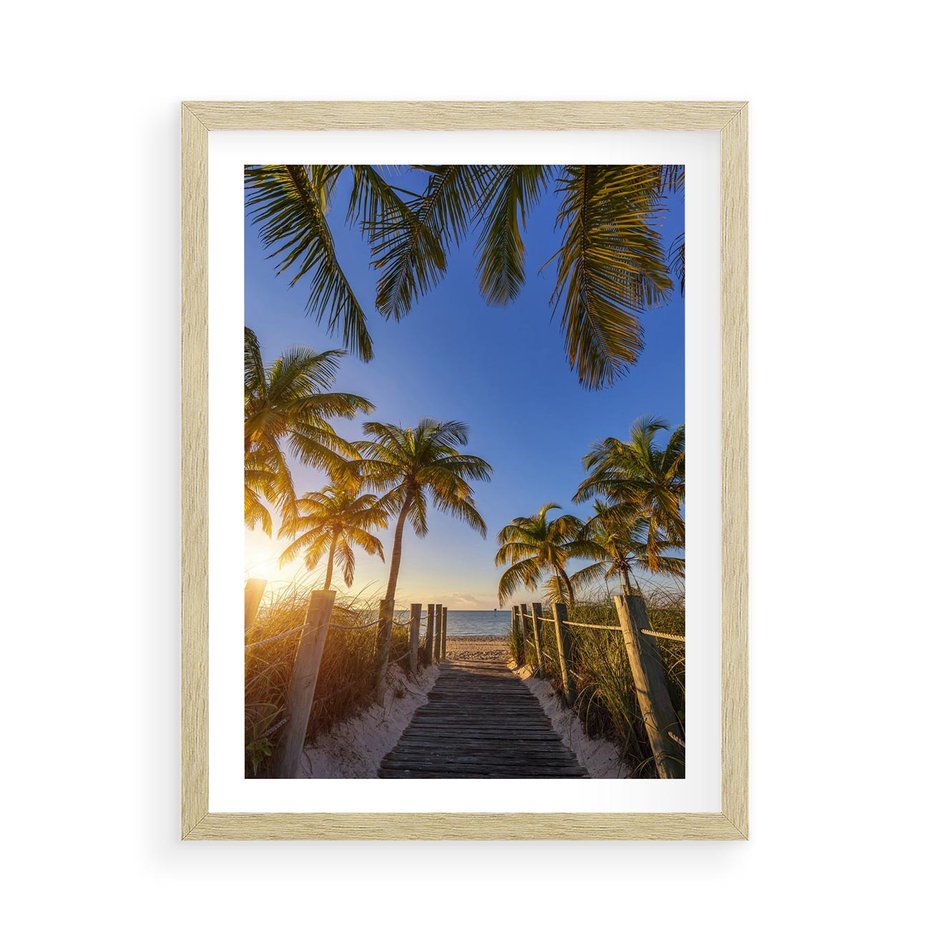 Plakat w ramie 50x70 - Rajskie palmy w tropikalnym raju - palmy, tropiki - rama drewno