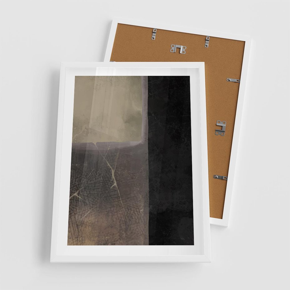 Plakat w ramie 50x70 - Kształty Urywane - mroczny plakat, nowoczesne wnętrza - rama biała