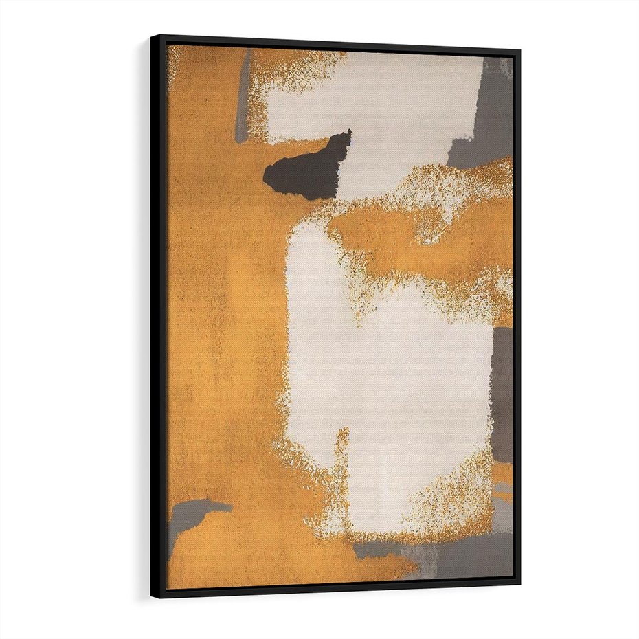 Obraz w ramie 70x100 - Złote Maźnięcia Pędzla - złota abstrakcja, plamy - rama czarna