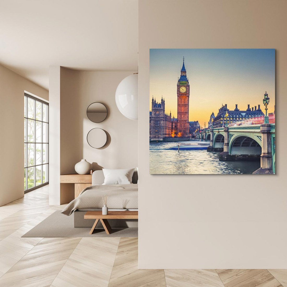 Obraz na płótnie 50x50 - Magiczny Londyn: Tamiza i Big Ben - Londyn, Tamiza