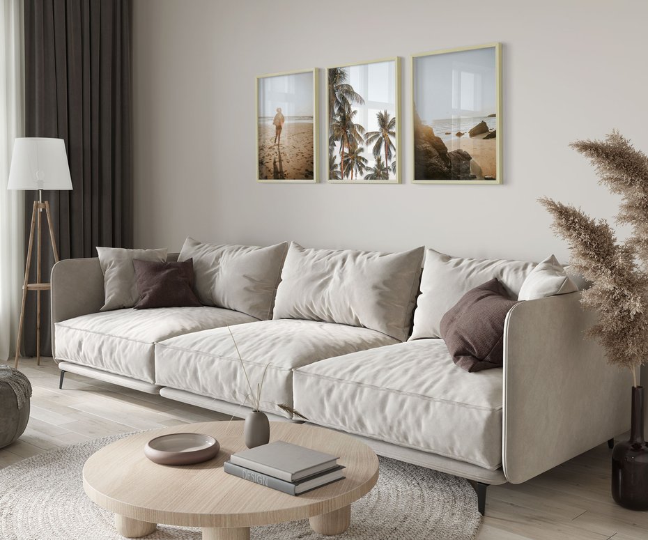 Zestaw obrazy w ramie 50x70 galeria - Plaża, palmy, zachód, słońca, morze - rama drewno