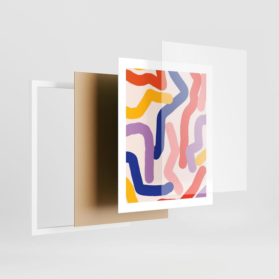 Plakat w ramie 40x50 - Abstrakcyjne Dialogi - abstrakcyjny kolorowy obraz, kolorowe linie - rama biała