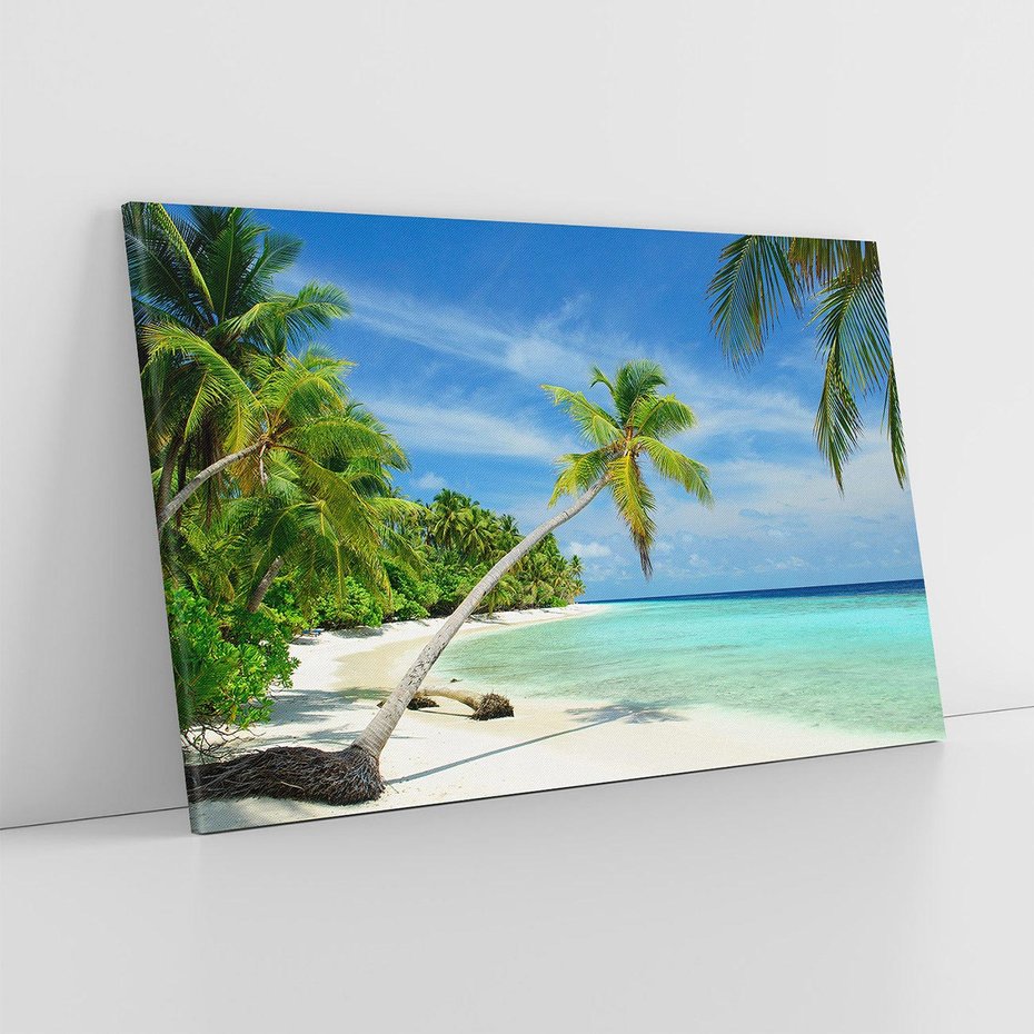 Obraz na płótnie 120x80 - Raj na Malediwach: plaża, morze i palmy - Malediwy, plaża