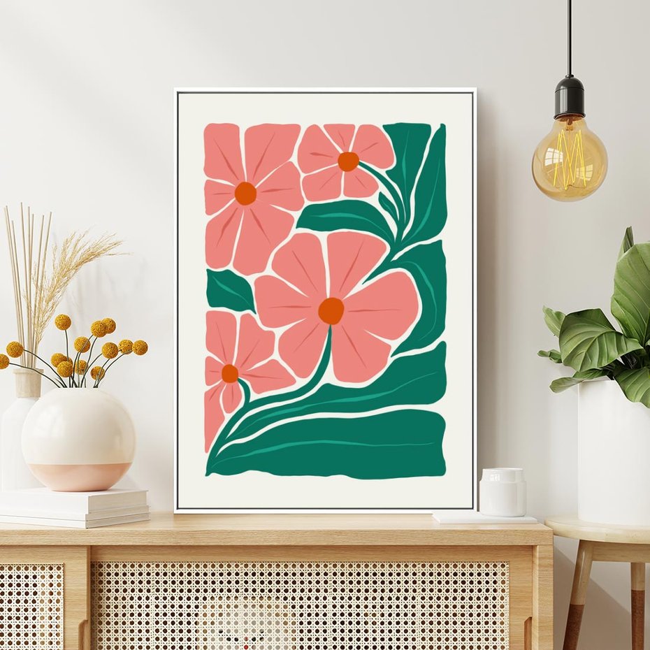 Obraz w ramie 80x120 - Energiczne Opowieści - kwiaty, sztuka nowoczesna - rama biała