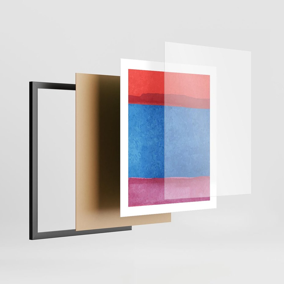 Plakat w ramie 40x50 - Migocące Formy - kolorowe akwarelowe pasy, odcienie czerwień - rama czarna
