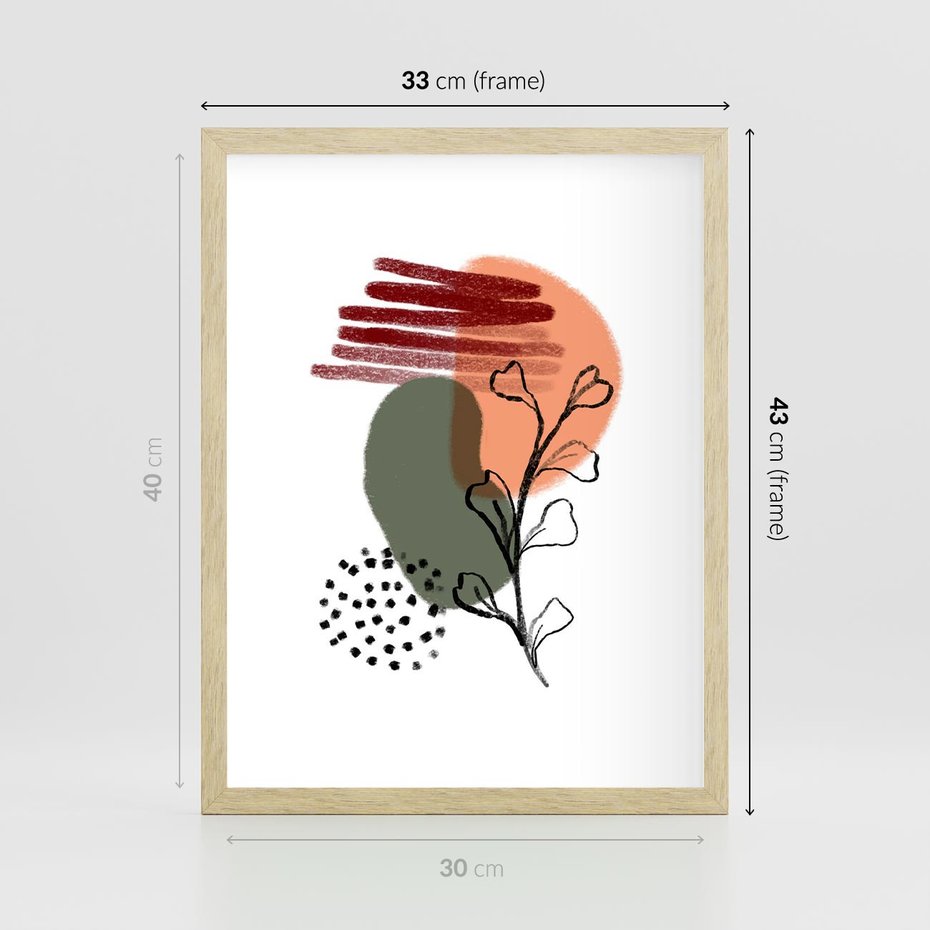 Plakat w ramie 30x40 - Przenikające Widzenia - abstrakcyjna sztuka, liście - rama drewno