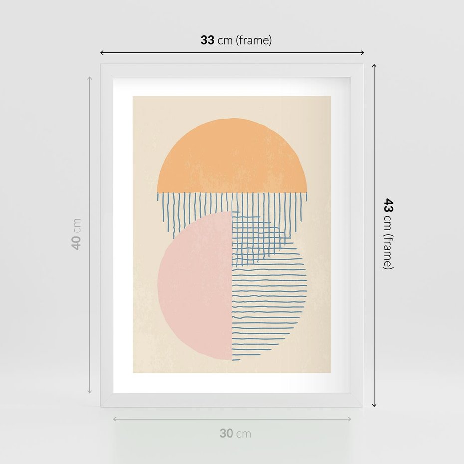 Plakat w ramie 30x40 - Migotliwe Wzory - geometryczne kształty, koła - rama biała