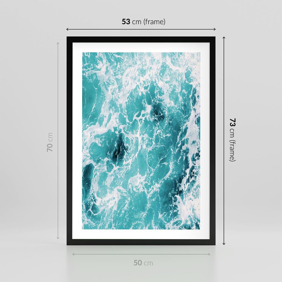 Plakat w ramie 50x70 - Wzburzony Ocean: Widok Z Góry - wzburzony ocean, błękitna woda - rama czarna