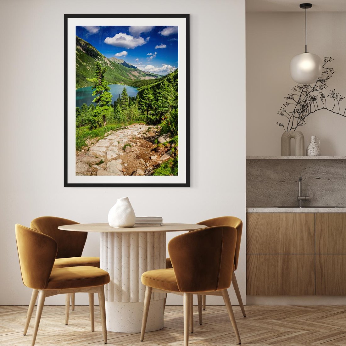 Plakat w ramie 30x40 - Jezioro górskie: harmonia natury - jezioro, góry - rama czarna