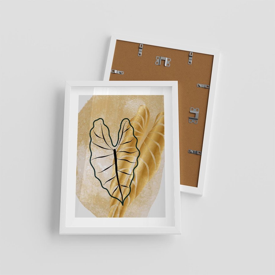 Plakat w ramie 30x40 - Monstera w Złocie - złote liście monstery, grafika - rama biała