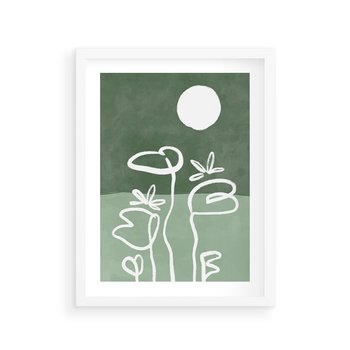 Plakat w ramie 40x50 - Wibracje Naturalnej Równowagi - zielony plakat, roślinne inspiracje - rama biała
