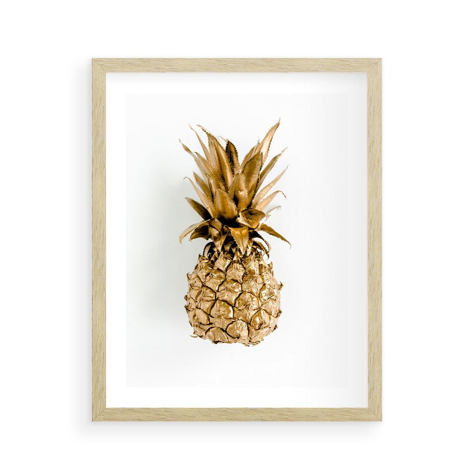 Plakat w ramie 40x50 - Ekskluzywny Akcent - złoty, ananas - rama drewno