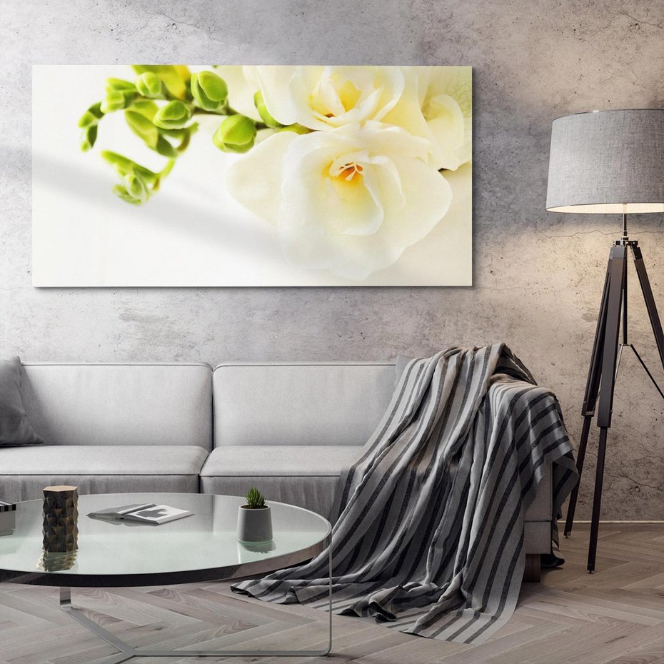 Obraz na płótnie 140x70 - Subtelność białych frezji - frezja, białe