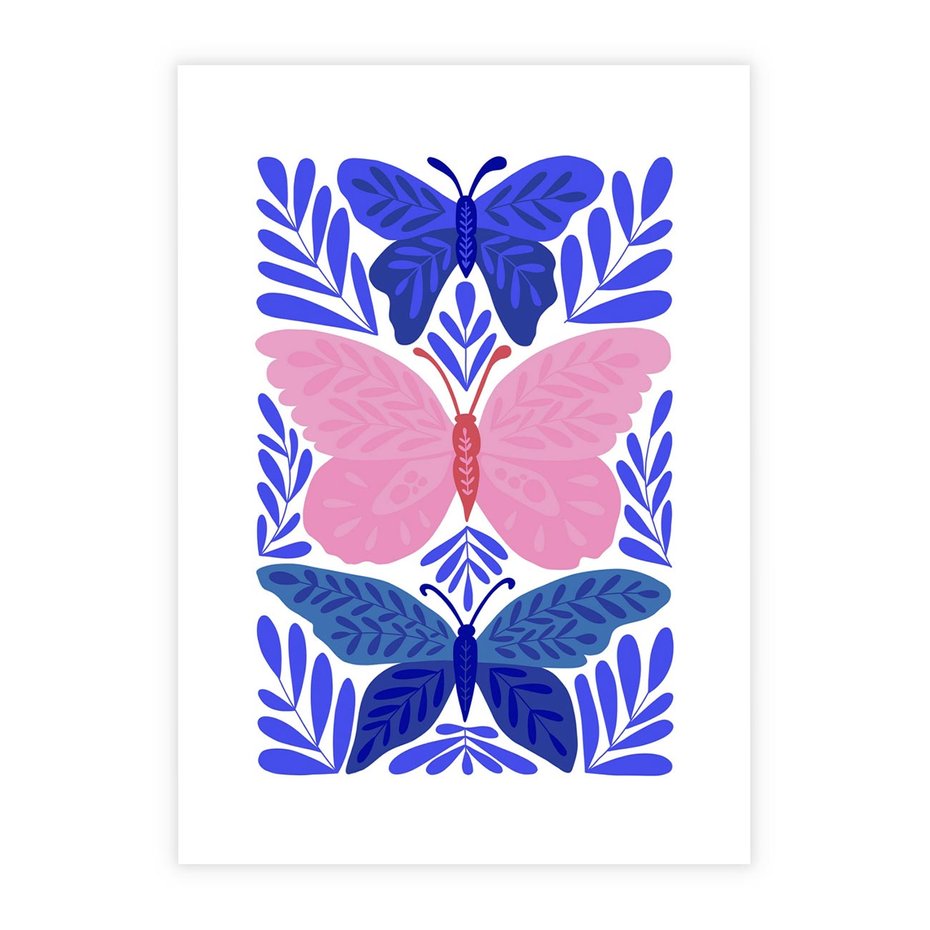 Plakat bez ramy 21x30 - Delikatna Symfonia Natury - motyle, rośliny