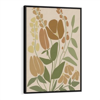 Obraz w ramie 50x70 - Beżowo i Roślinnie - nowoczesny plakat, roślinność - rama czarna