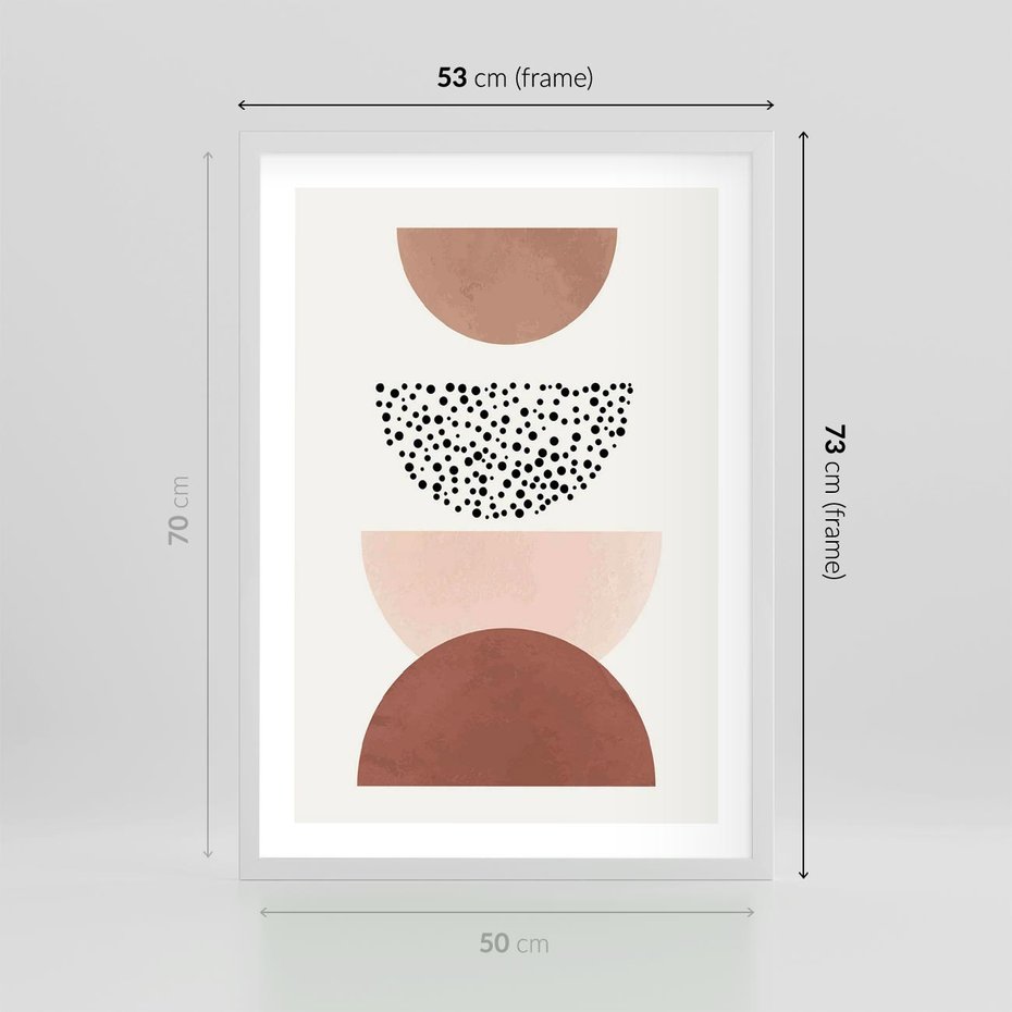 Plakat w ramie 50x70 - Geometryczna Harmonia w Brązach i Beżach - geometryczne kształty, brązy i beże - rama biała