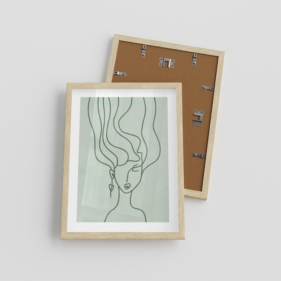 Plakat w ramie 30x40 - Spokojne Objęcia Natury - abstrakcja, zielony szkic - rama drewno