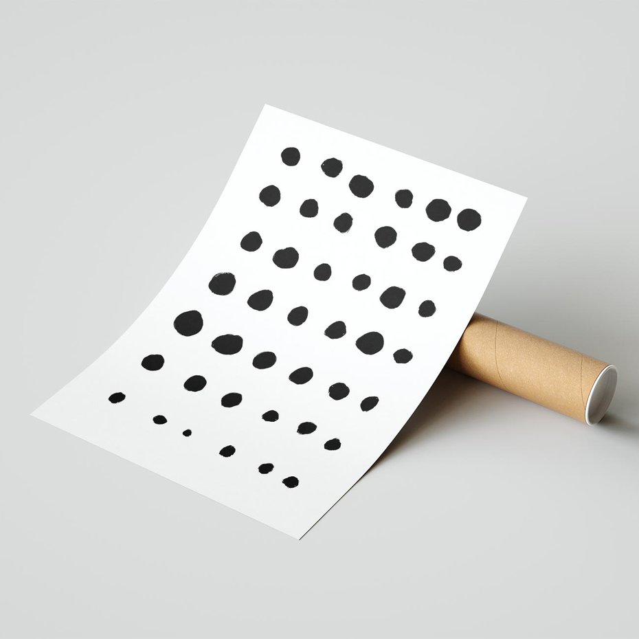 Plakat bez ramy 21x30 - Migocące Anomalie - abstrakcyjna kompozycja z czarnych kropek, minimalistyczny czarno bialy plakat