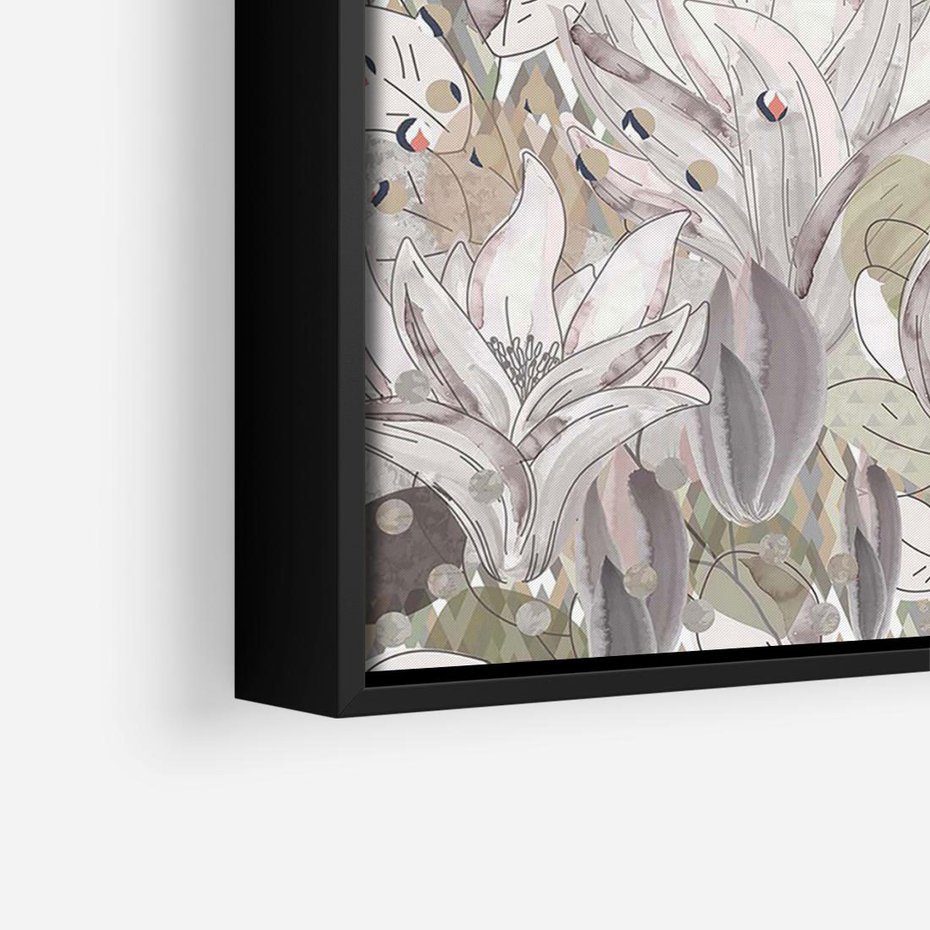 Obraz w ramie 100x70 - Pejzaże zatajonej duszy - połączenie tekstur, roślinne motywy - rama czarna