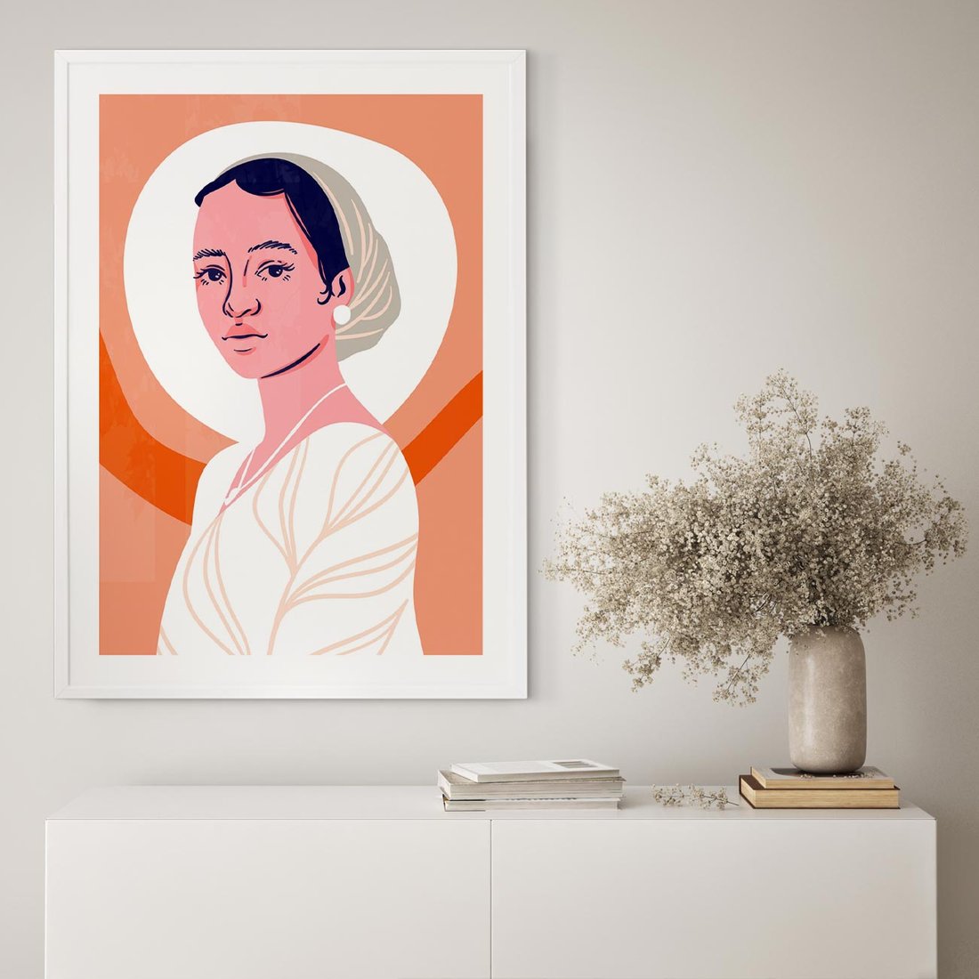 Plakat w ramie 30x40 - Kobieca Harmonia - nowoczesny plakat, styl retro - rama biała