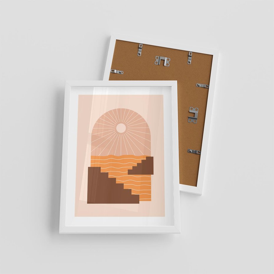 Plakat w ramie 30x40 - Słoneczne Inspiracje w Stylu Boho - boho grafika, słońce - rama biała