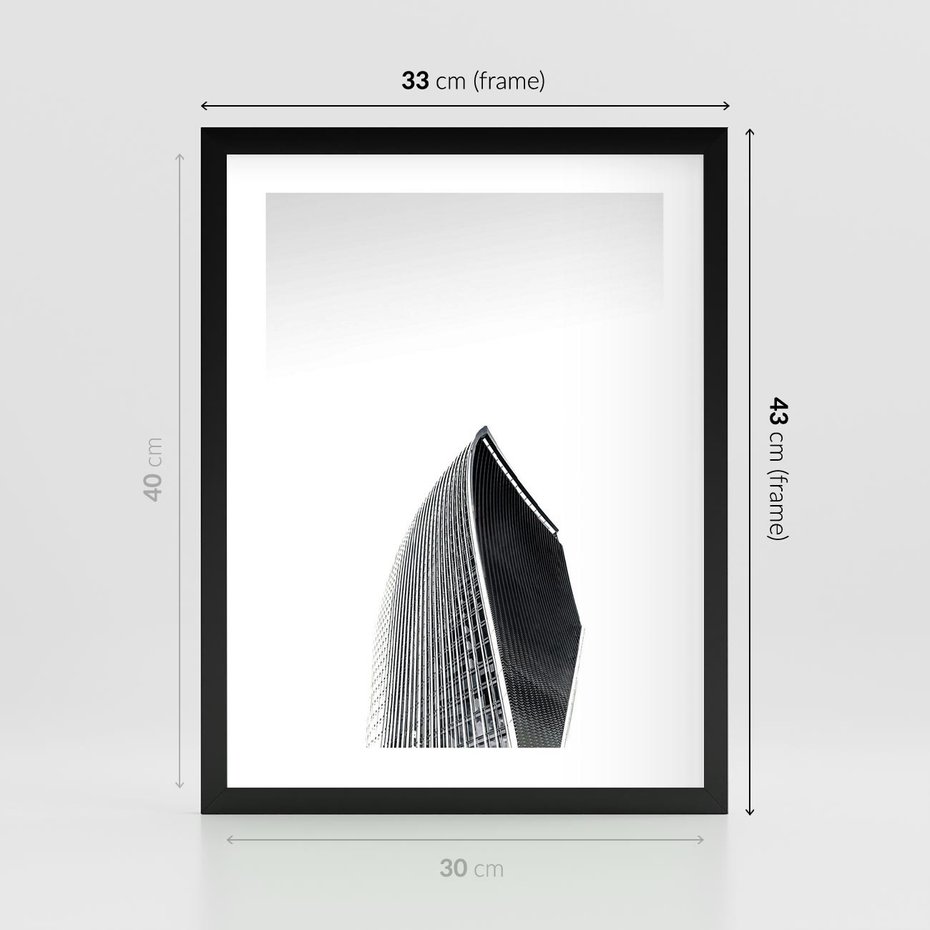 Plakat w ramie 30x40 - Czarno-Biały Wieżowiec - architektura, wieżowiec - rama czarna