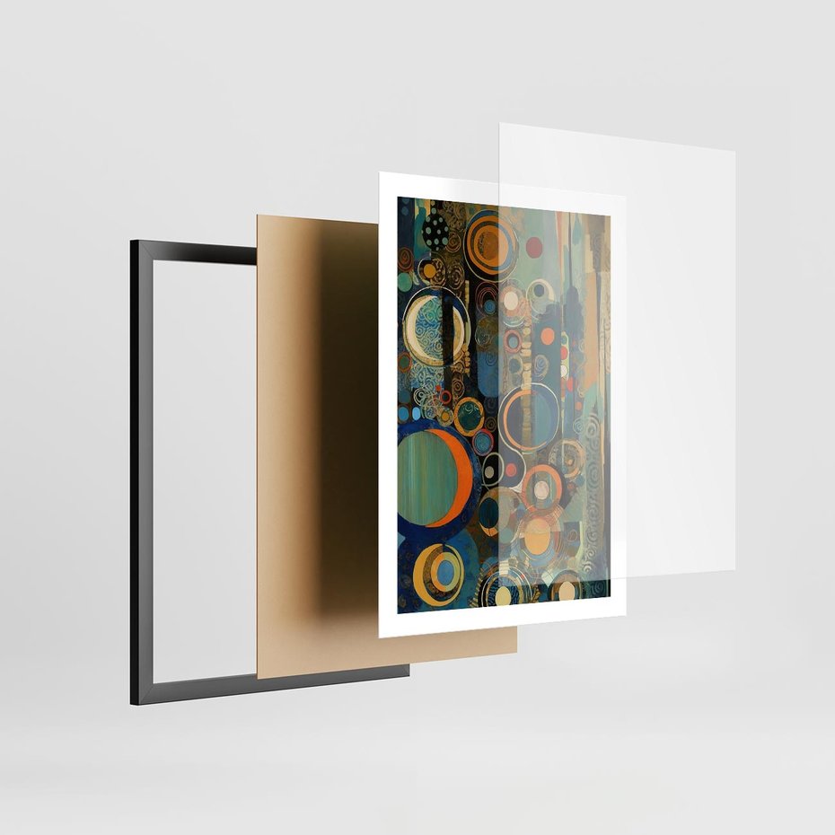Plakat w ramie 50x70 - Wibracje Wymyślnych Form - abstrakcyjny obraz, mnogość kolorów - rama czarna