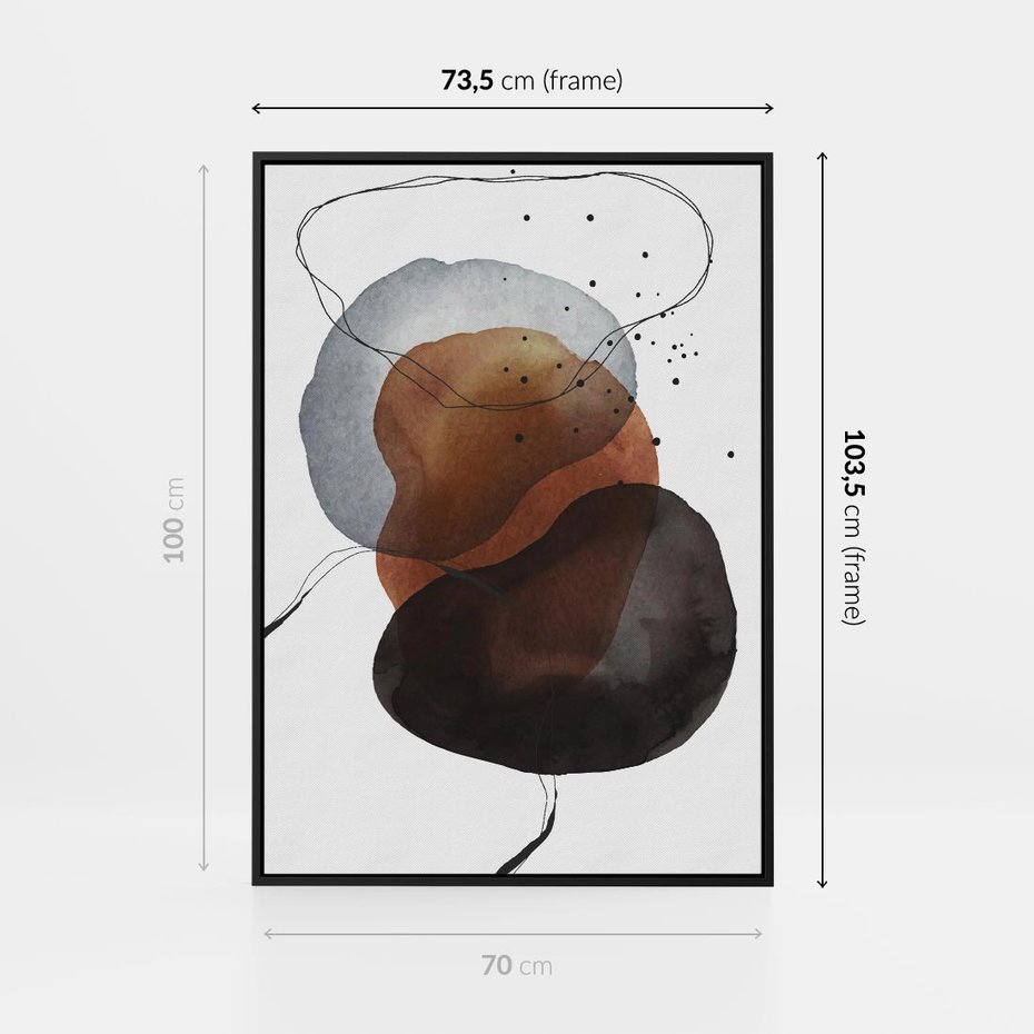 Obraz w ramie 70x100 - Kolorowe Wizje - abstrakcyjne plamy akwarelowe, czarny szkic - rama czarna