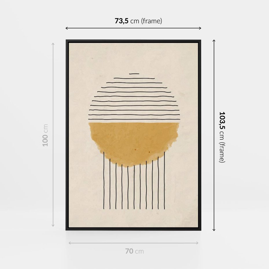 Obraz w ramie 70x100 - Podróżne Kreski - akwarelowa plama, geometryczne szkicowane kształty - rama czarna
