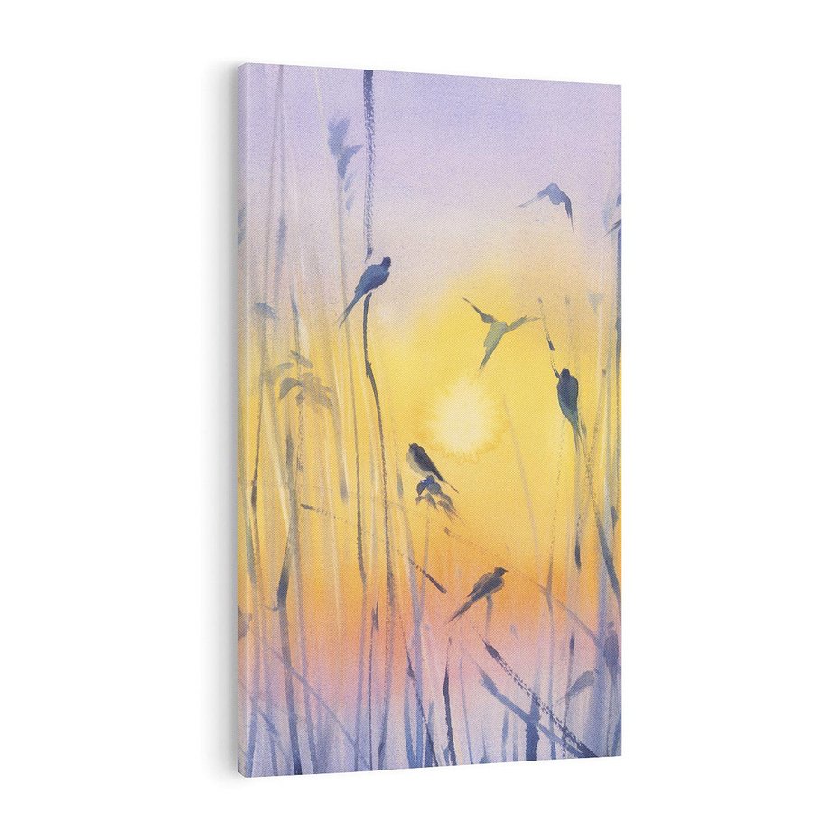 Obraz na płótnie 50x70 - Mistyka Poranka nad Szuwaram - wschód słońca w szuwarach, trawy